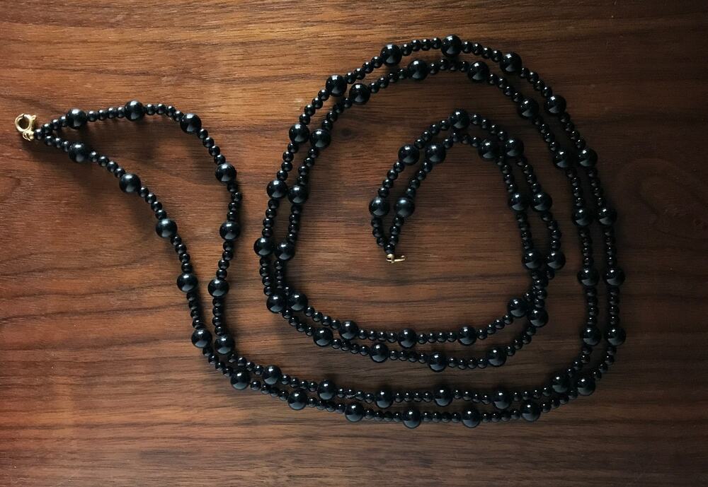 Trifari Black Plastic Double Strand Beaded Necklace